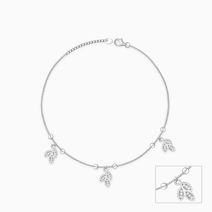 Silver Dangling Triple Leaf Charm Anklet