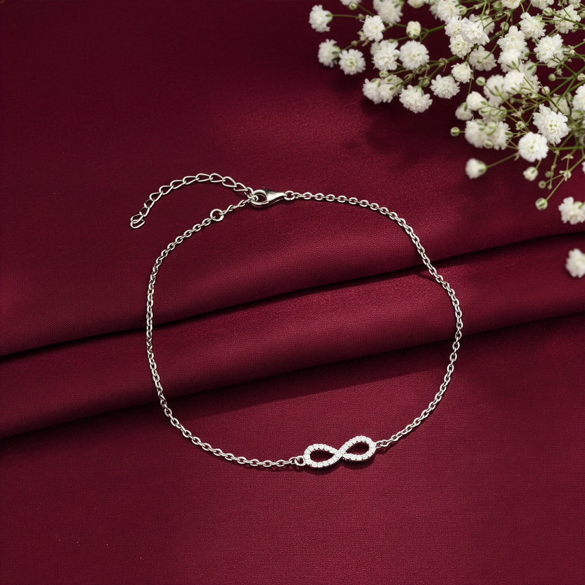 Silver Infinity Zircon Anklet