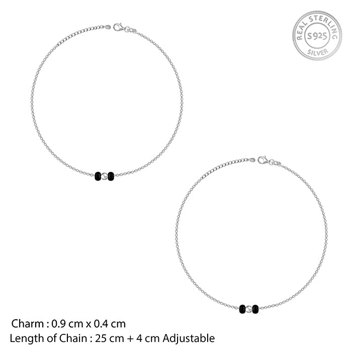 Silver Minimal Black Beads Anklet
