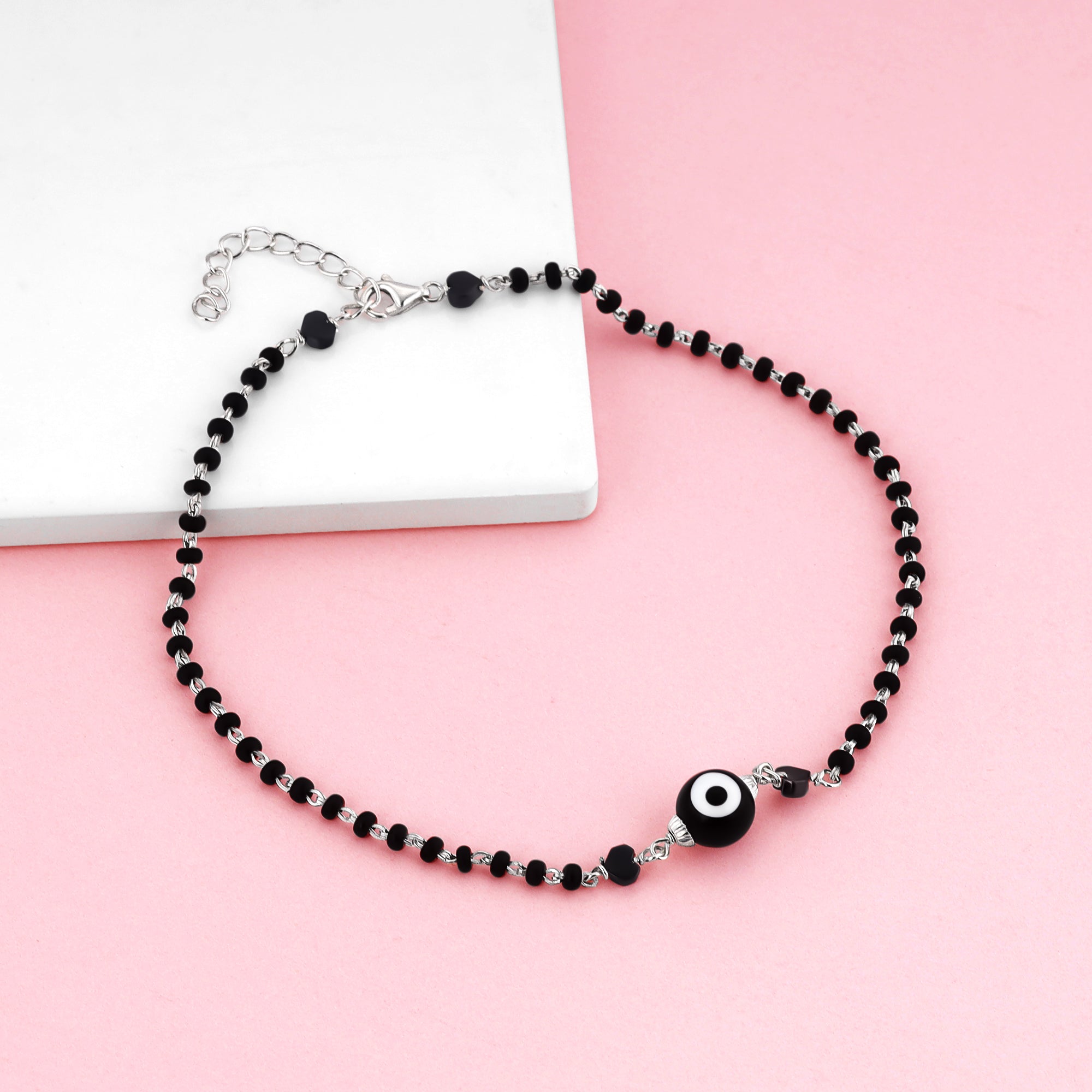 Silver Black Evil Eye Anklet