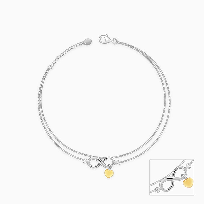 Silver Forever Heart Layered Anklet