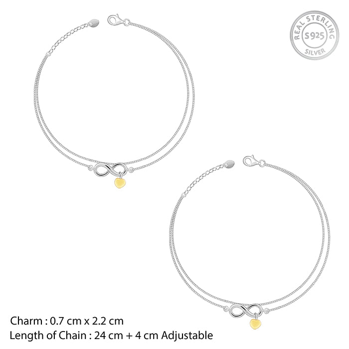Silver Forever Heart Layered Anklet