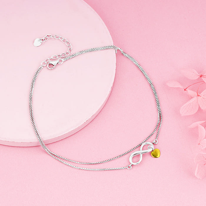 Silver Forever Heart Layered Anklet
