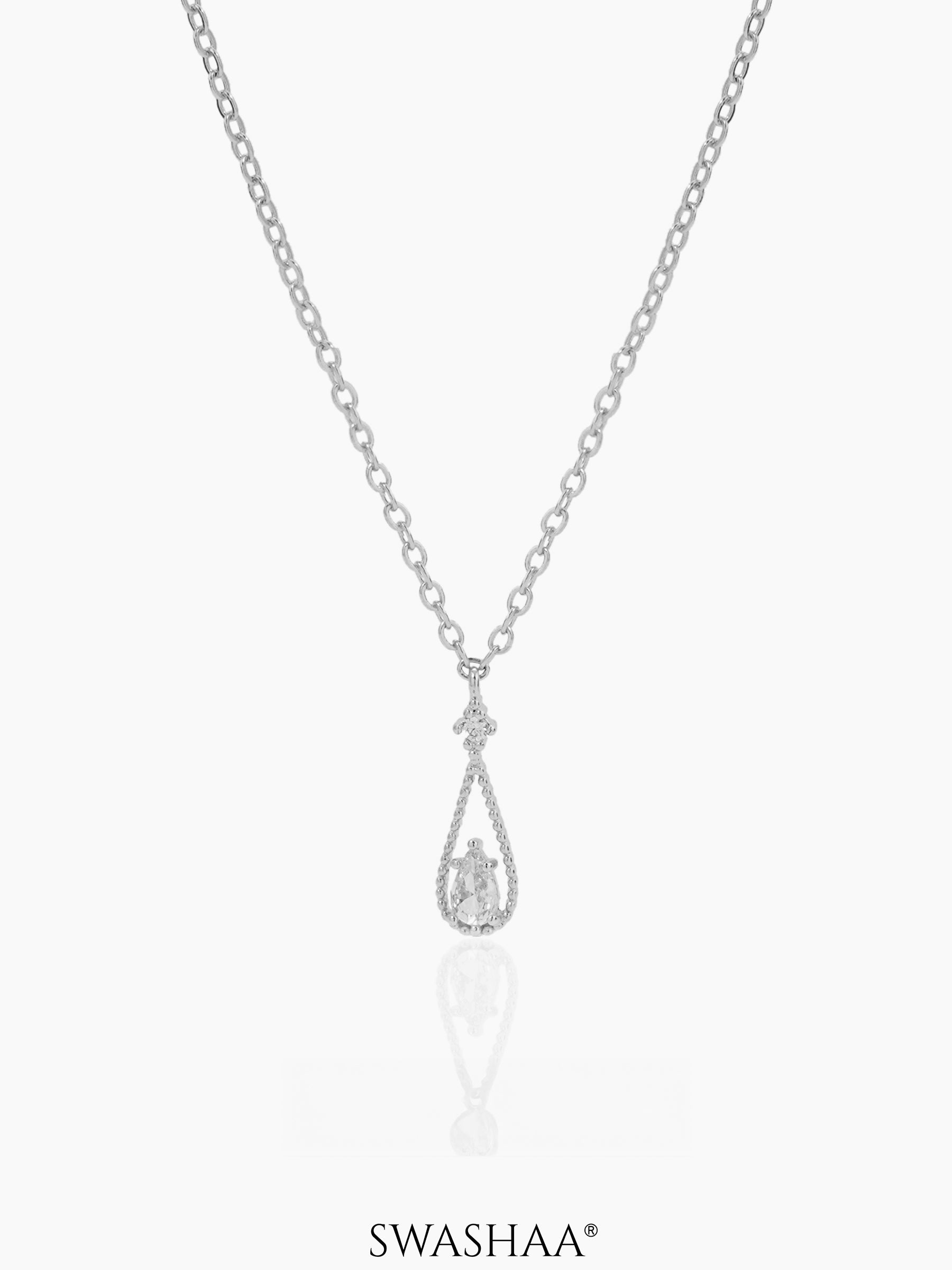 Abeera Teardrop Charm Silver Chain Necklace