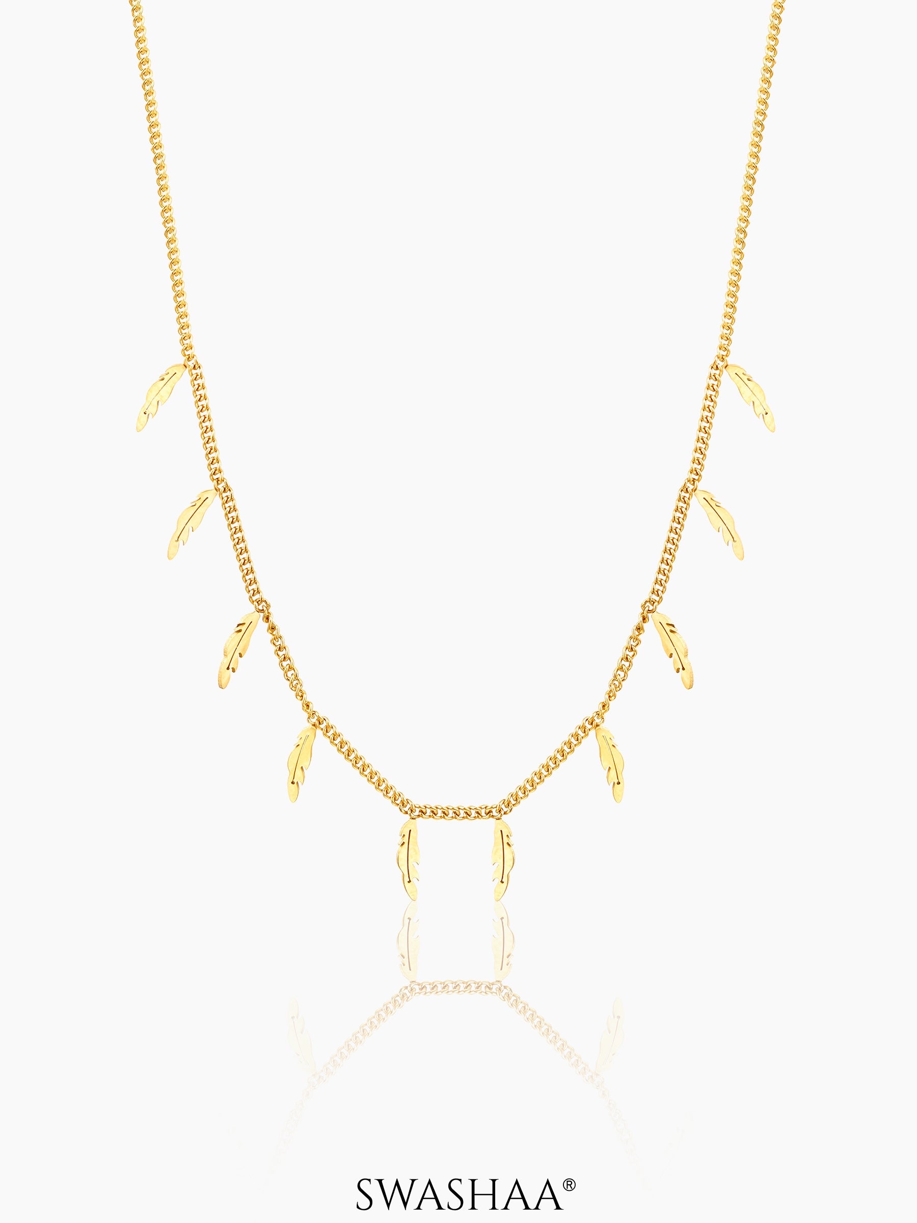 Alina Plume Feather Charms 18K Gold Plated Choker Necklace 