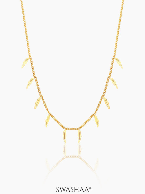 Alina Plume Feather Charms 18K Gold Plated Choker Necklace 