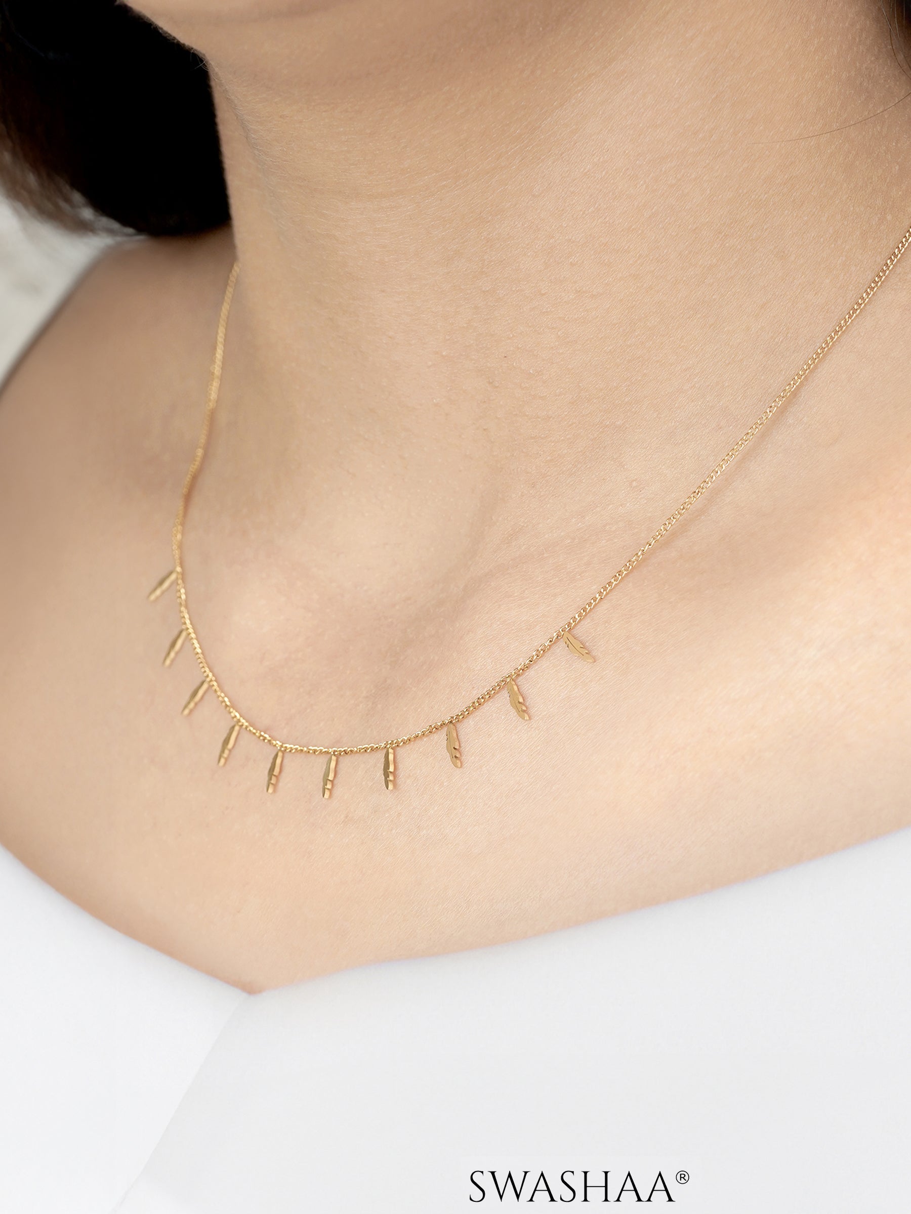 Alina Plume Feather Charms 18K Gold Plated Choker Necklace 