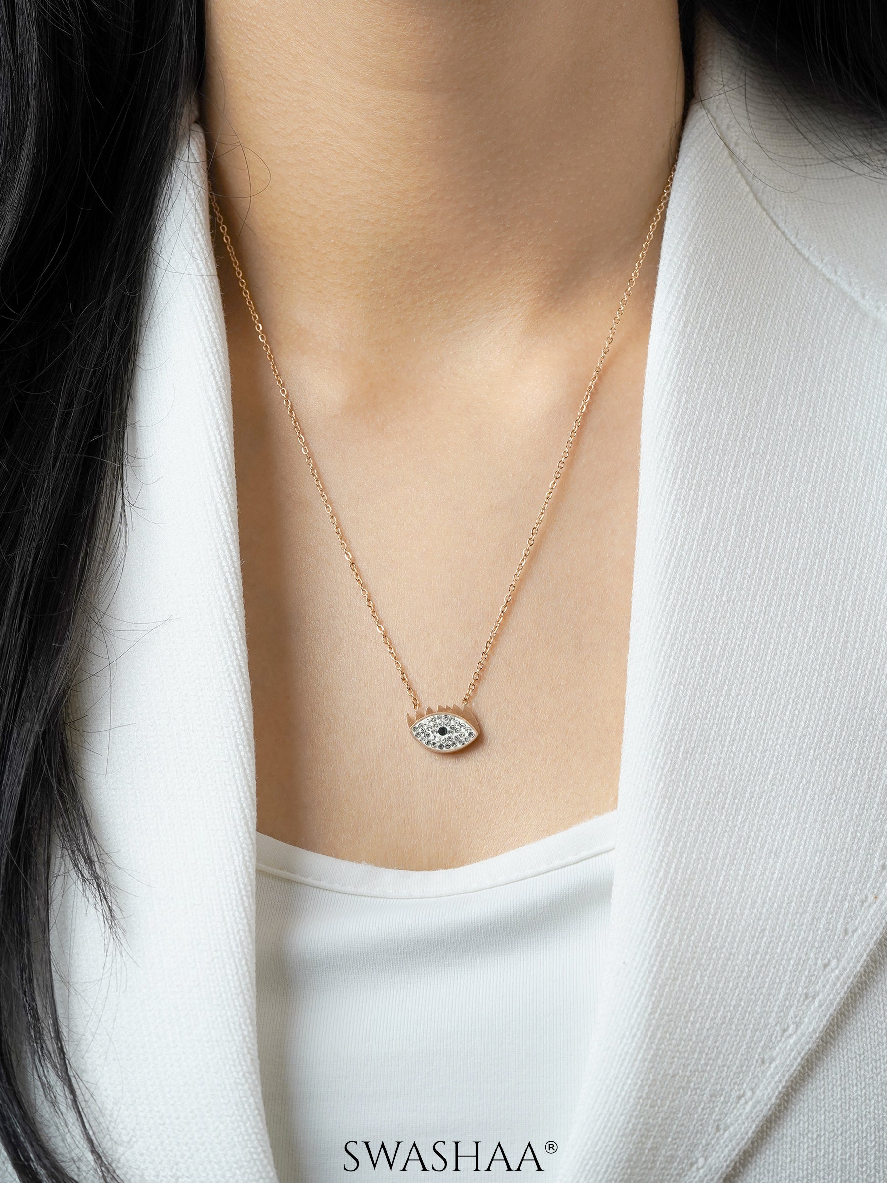 Allika Evil Eye Rosegold Plated Chain Pendant Necklace