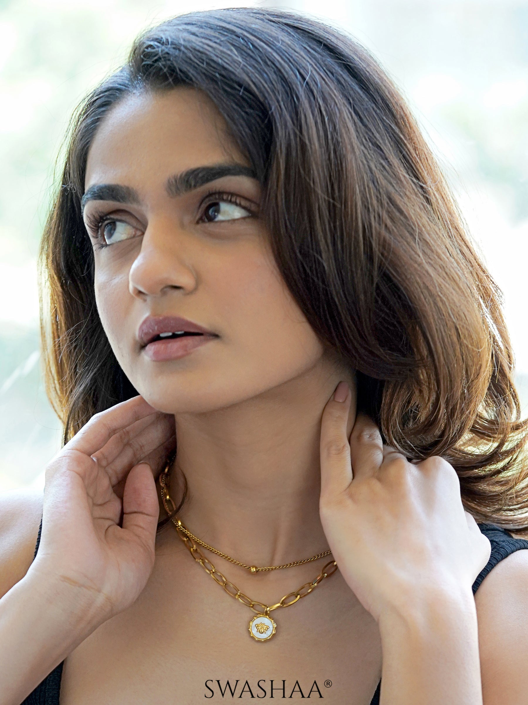 Ana 18K Gold Plated Bee Charm Layered Chain Pendant Necklace