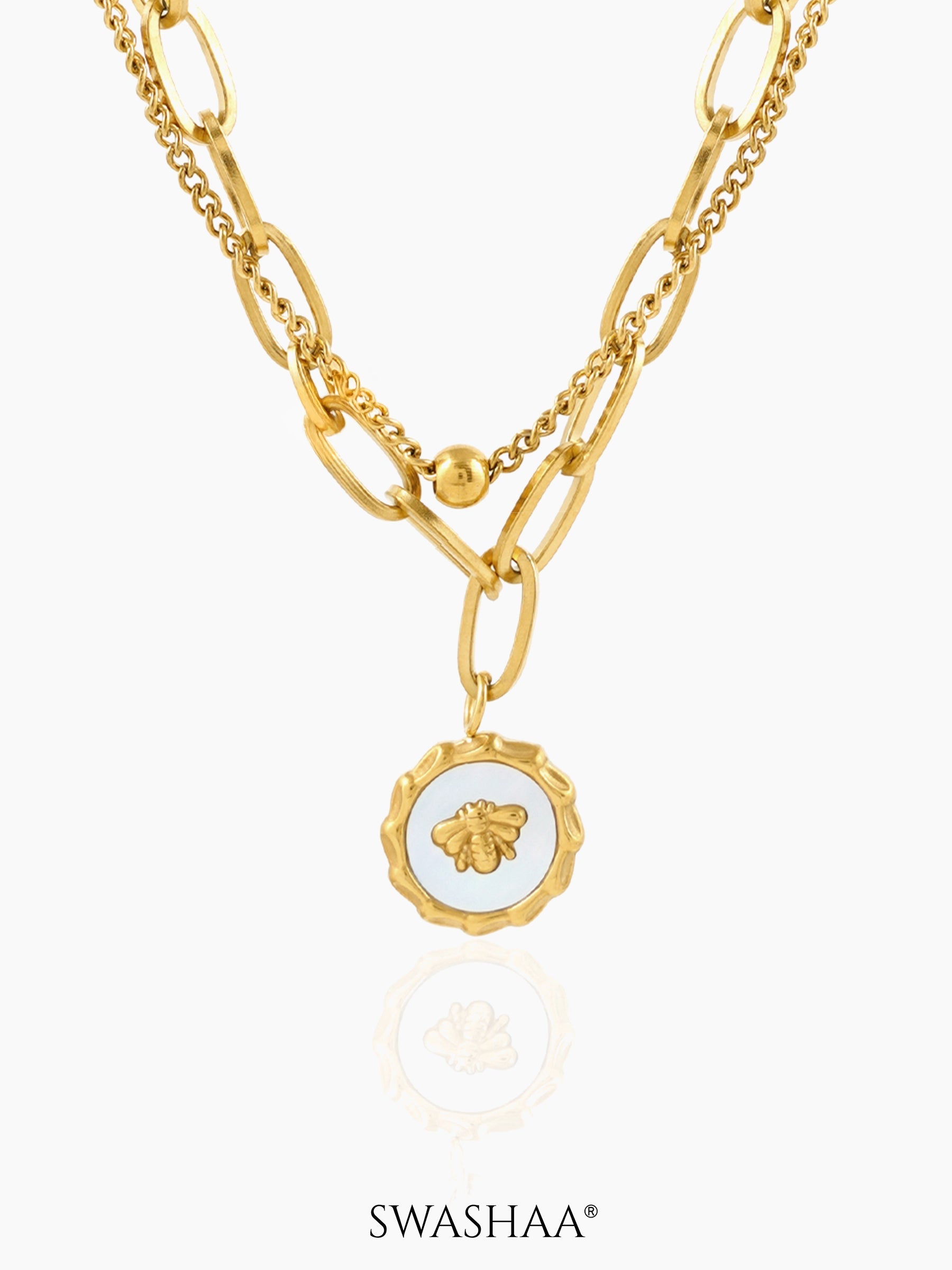 Ana 18K Gold Plated Bee Charm Layered Chain Pendant Necklace