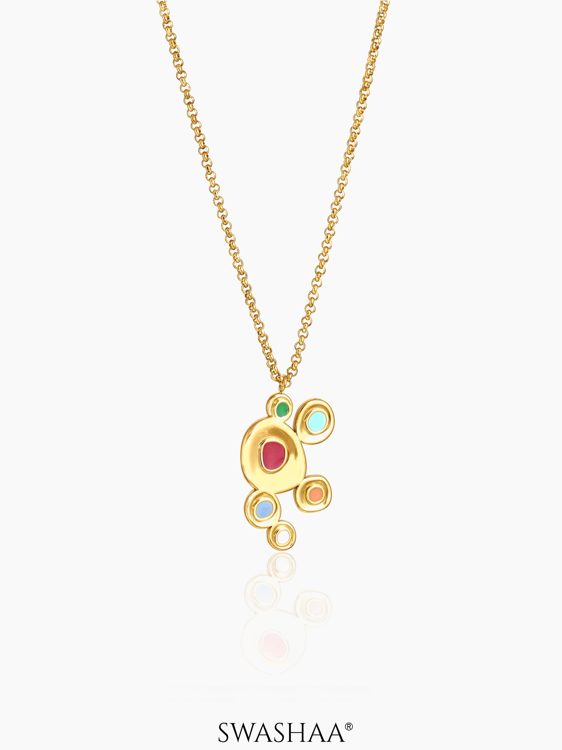 Antonia Red Green Blue Dots Charm 18K Gold Plated Chain Pendant Necklace