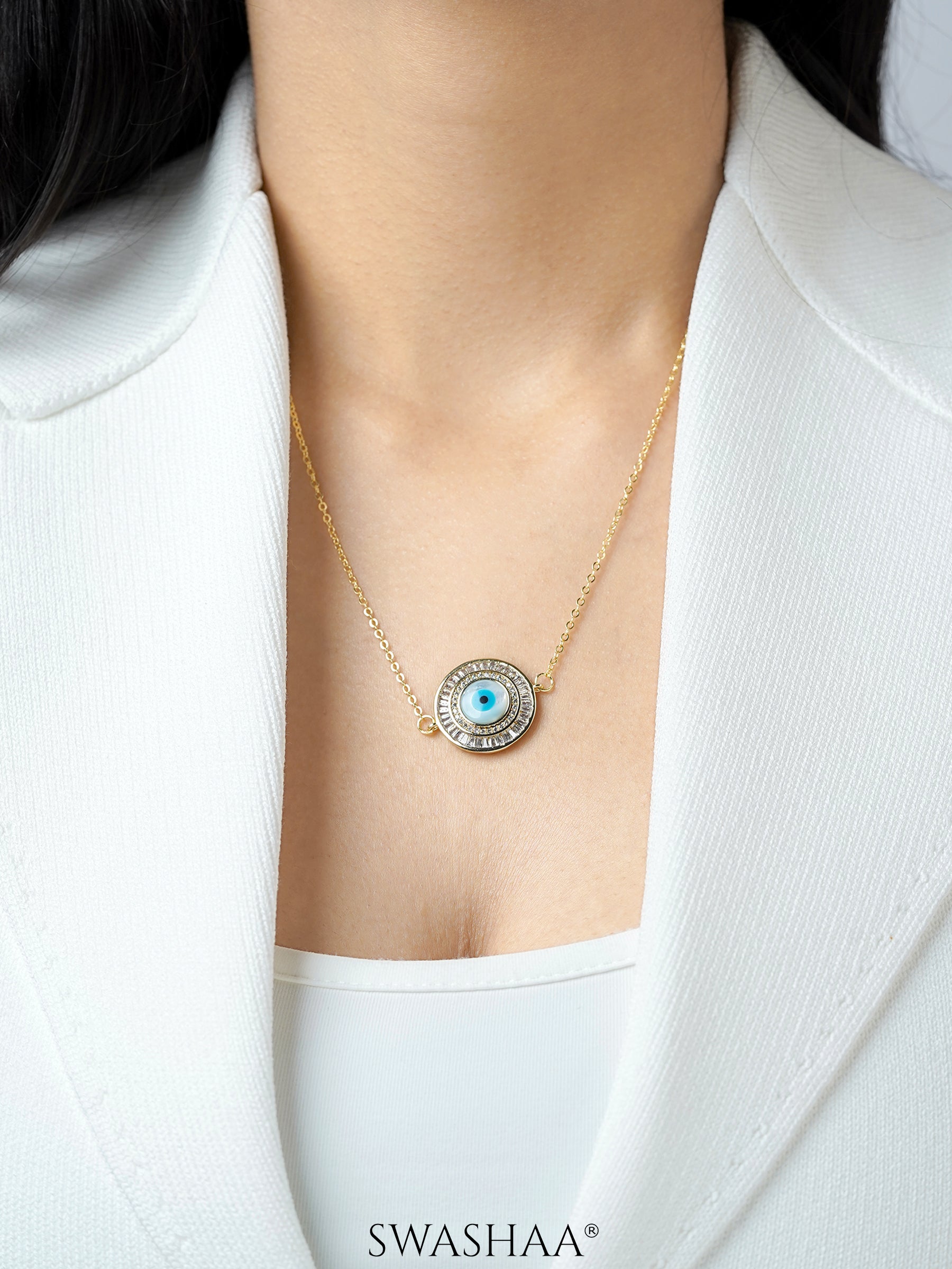 Camilla Diamond Evil Eye 18K Gold Plated Chain Pendant Necklace