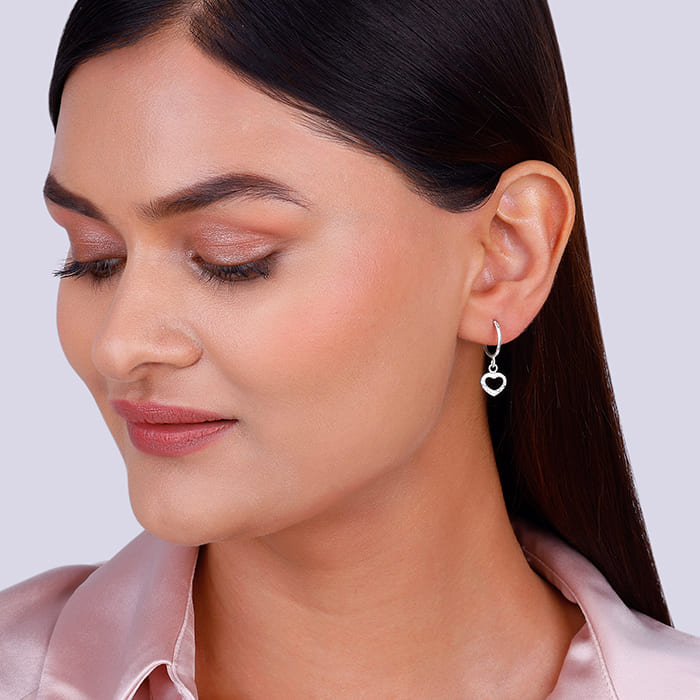 Silver Small Heart Drop Earrings