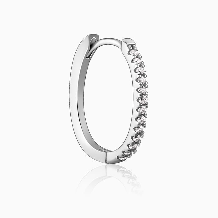 Silver Zircon Twinkling Hoop Earrings