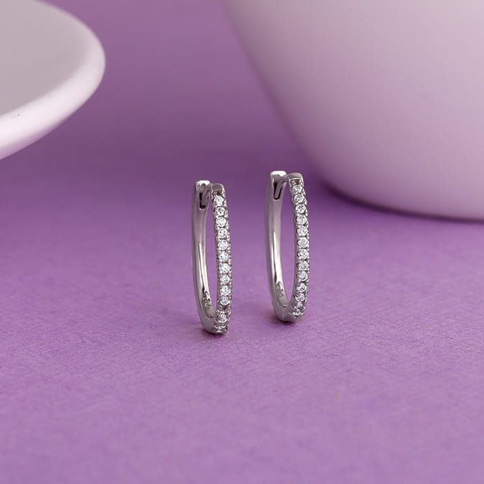 Silver Zircon Twinkling Hoop Earrings