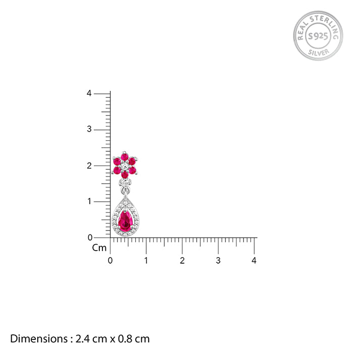 Silver Pink Flower Mini Drop Earrings