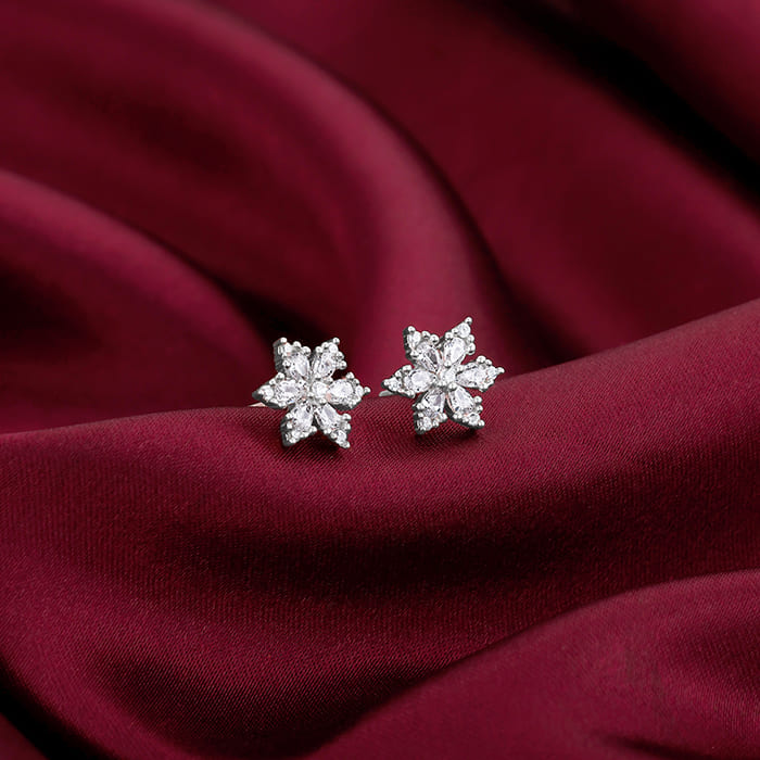 Silver Flowery Snowflake Studs