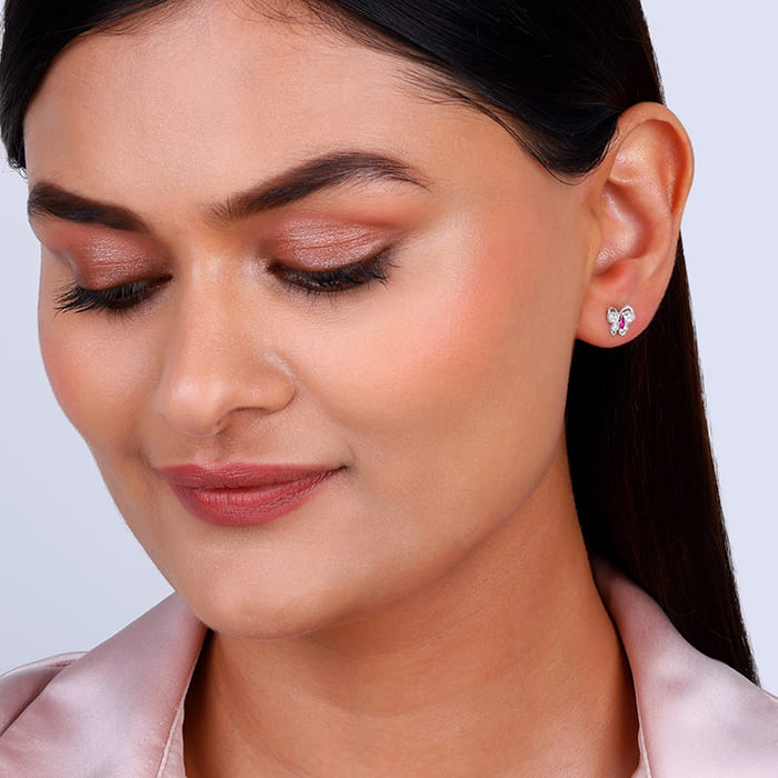 Silver Pop Pink Studded Butterfly Studs