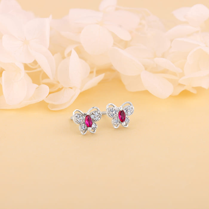Silver Pop Pink Studded Butterfly Studs