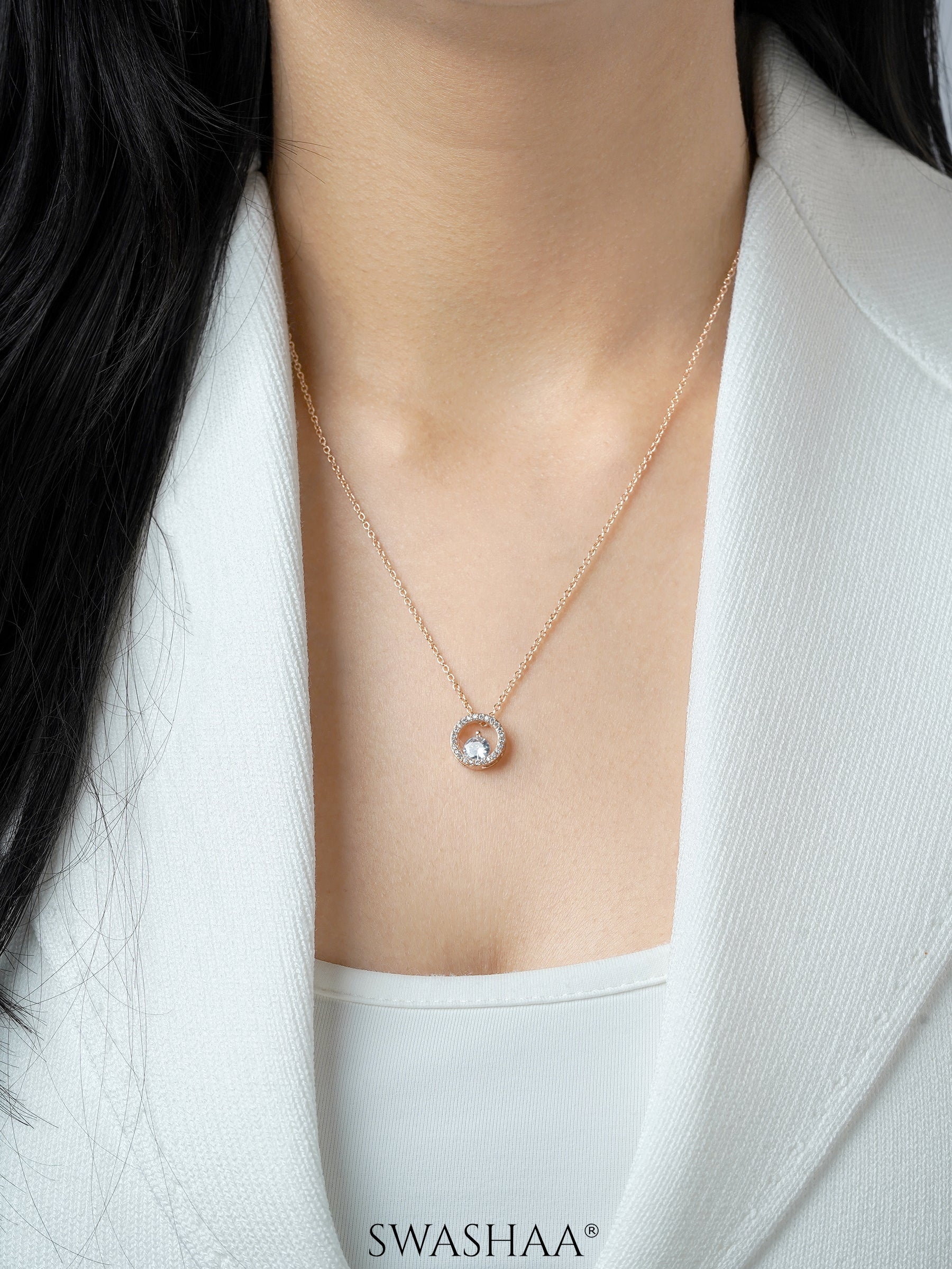 Gemma Diamond Solitaire Rosegold Plated Pendant Necklace