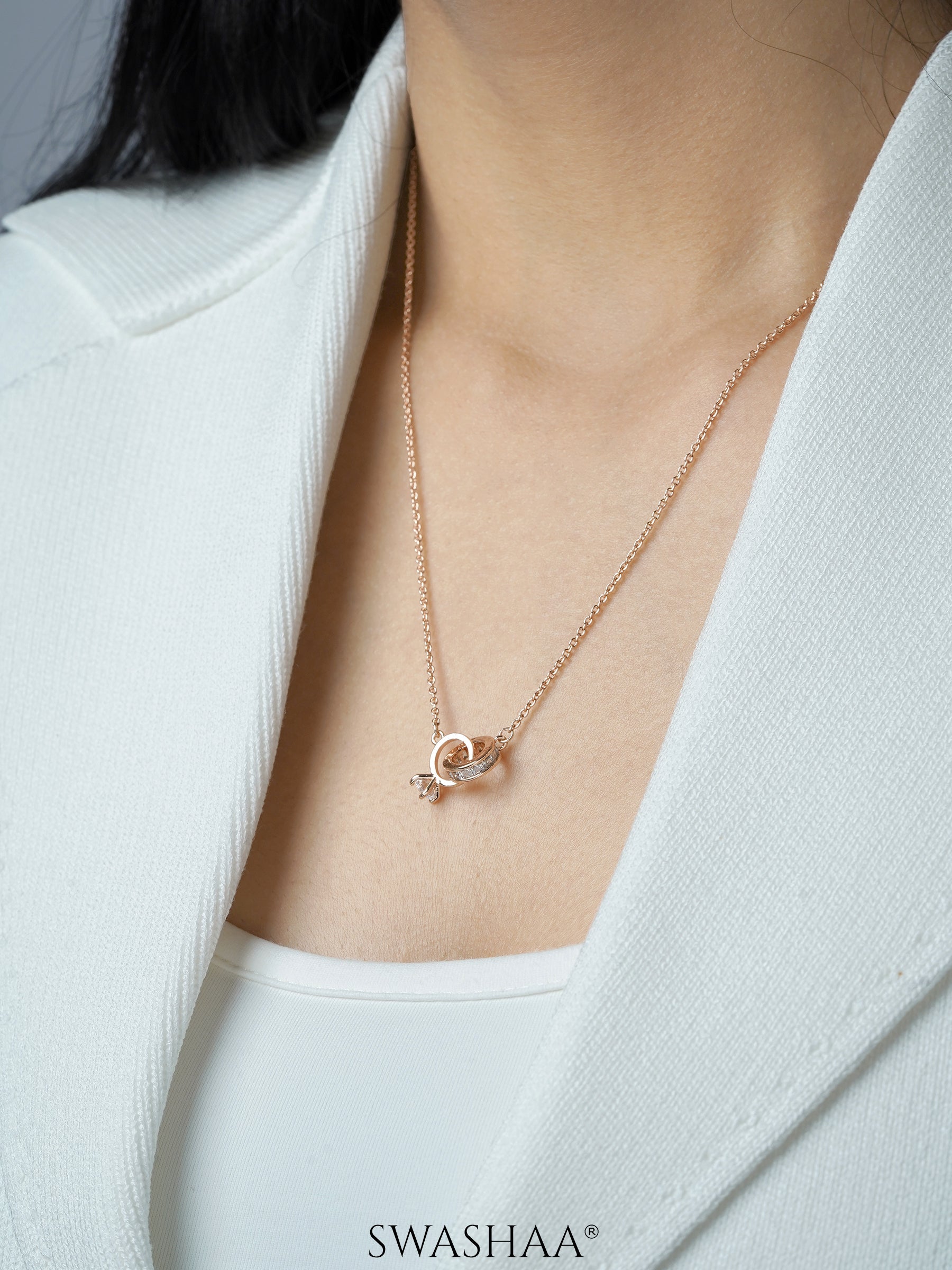 Just Got Hitched Ring Charm Rosegold Plated Chain Pendant Necklace