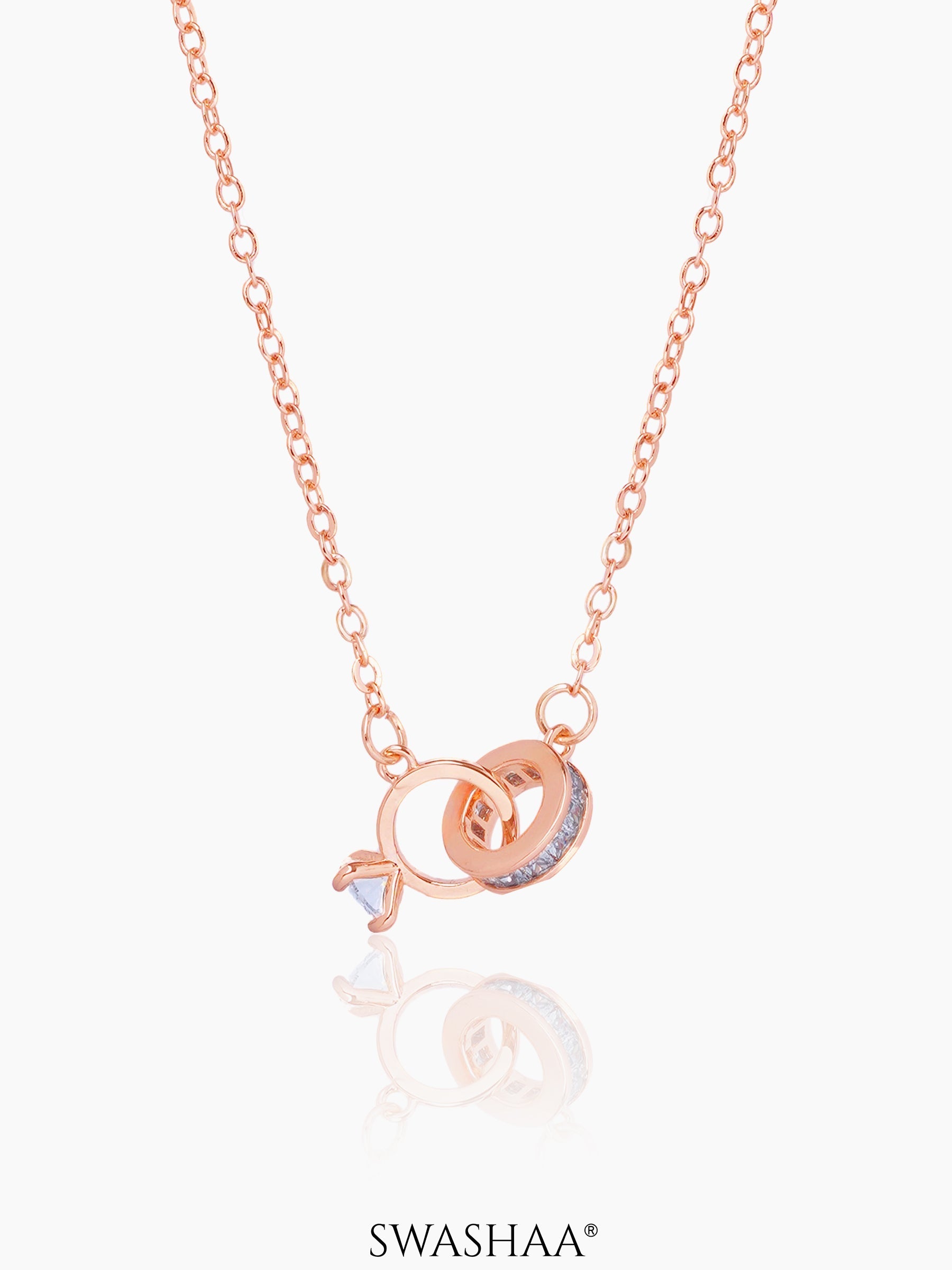 Just Got Hitched Ring Charm Rosegold Plated Chain Pendant Necklace