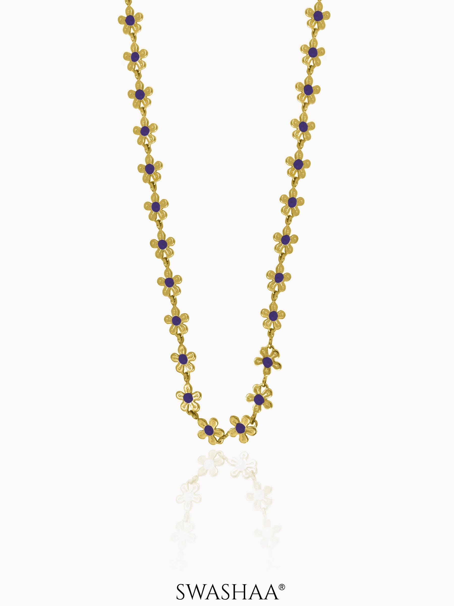 Madona Daisy Flower Blue 14K Gold Plated Chain Necklace