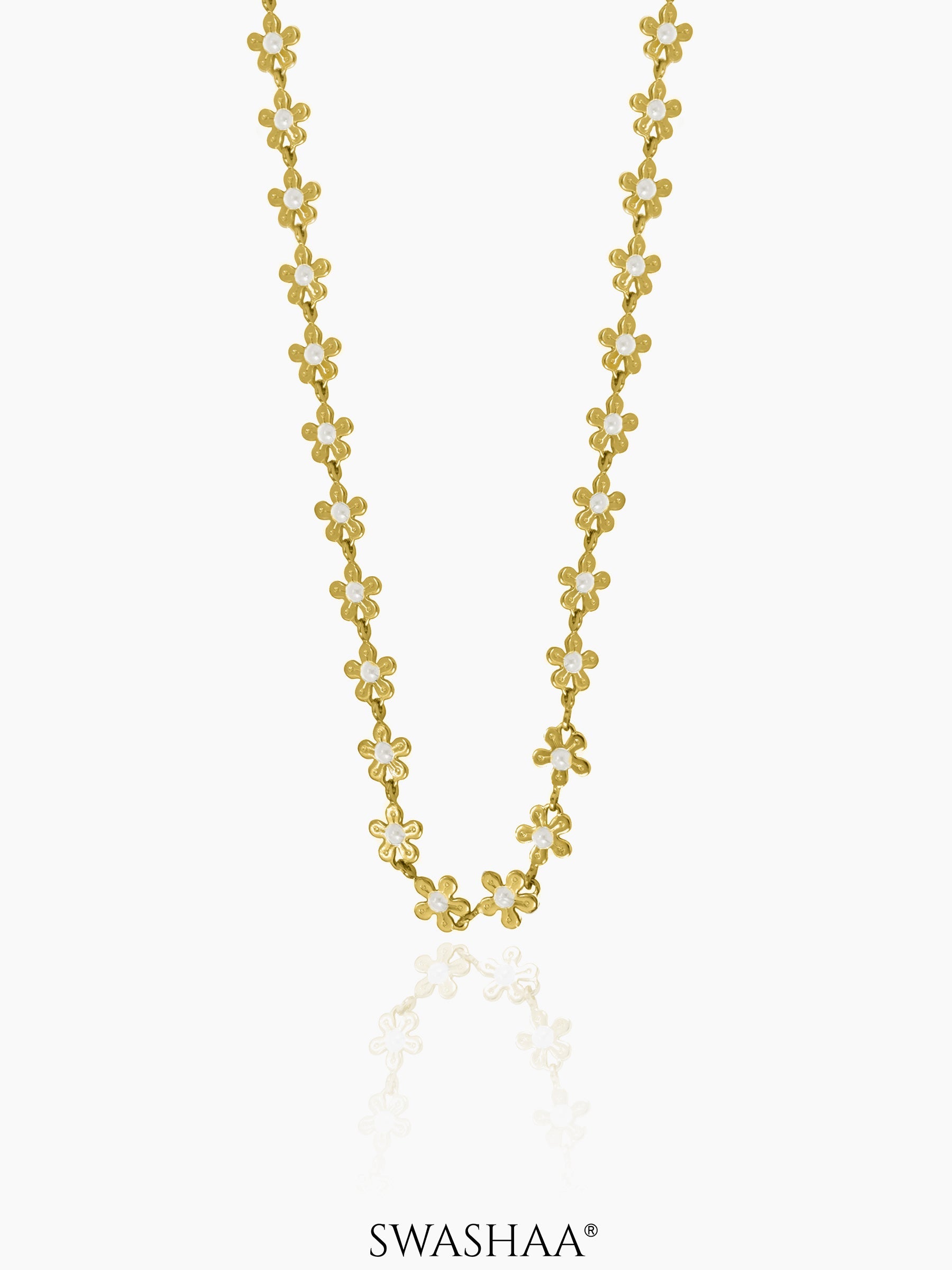 Madona Daisy Flower White 14K Gold Plated Necklace