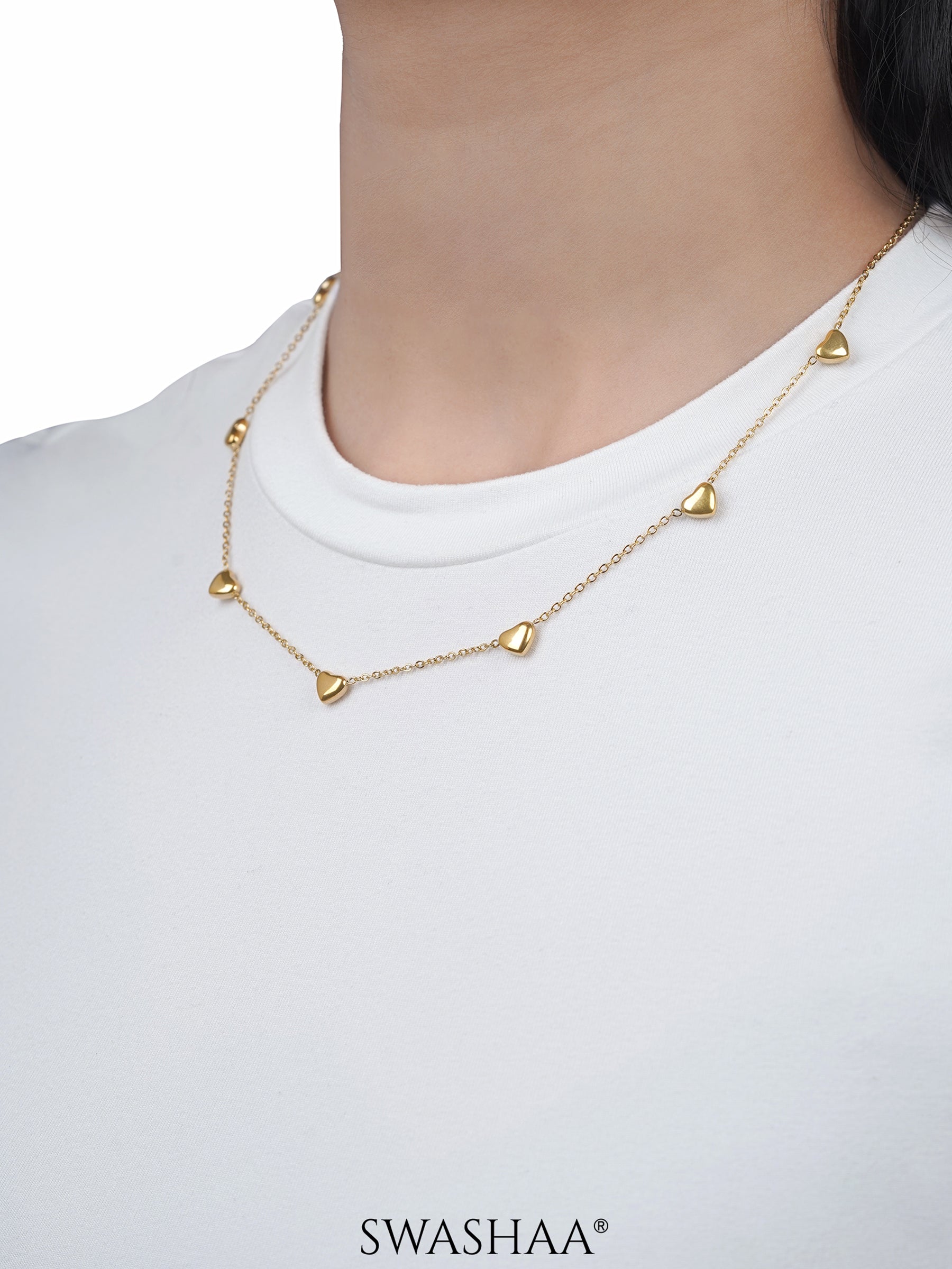 Nyle Heart Charms 18K Gold Plated Chain Necklace