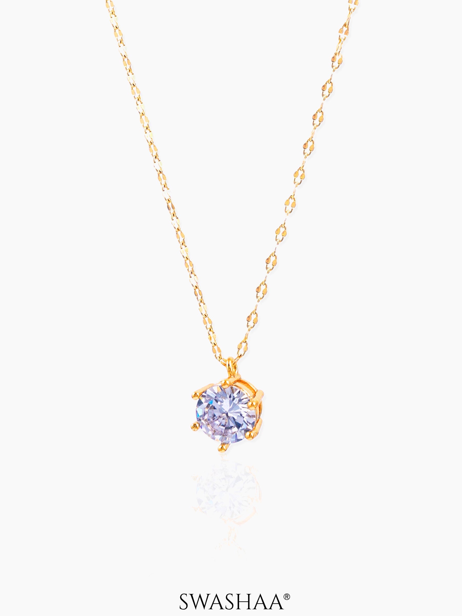 Perennial Solitaire Charm 18K Gold Plated Chain Pendant Necklace