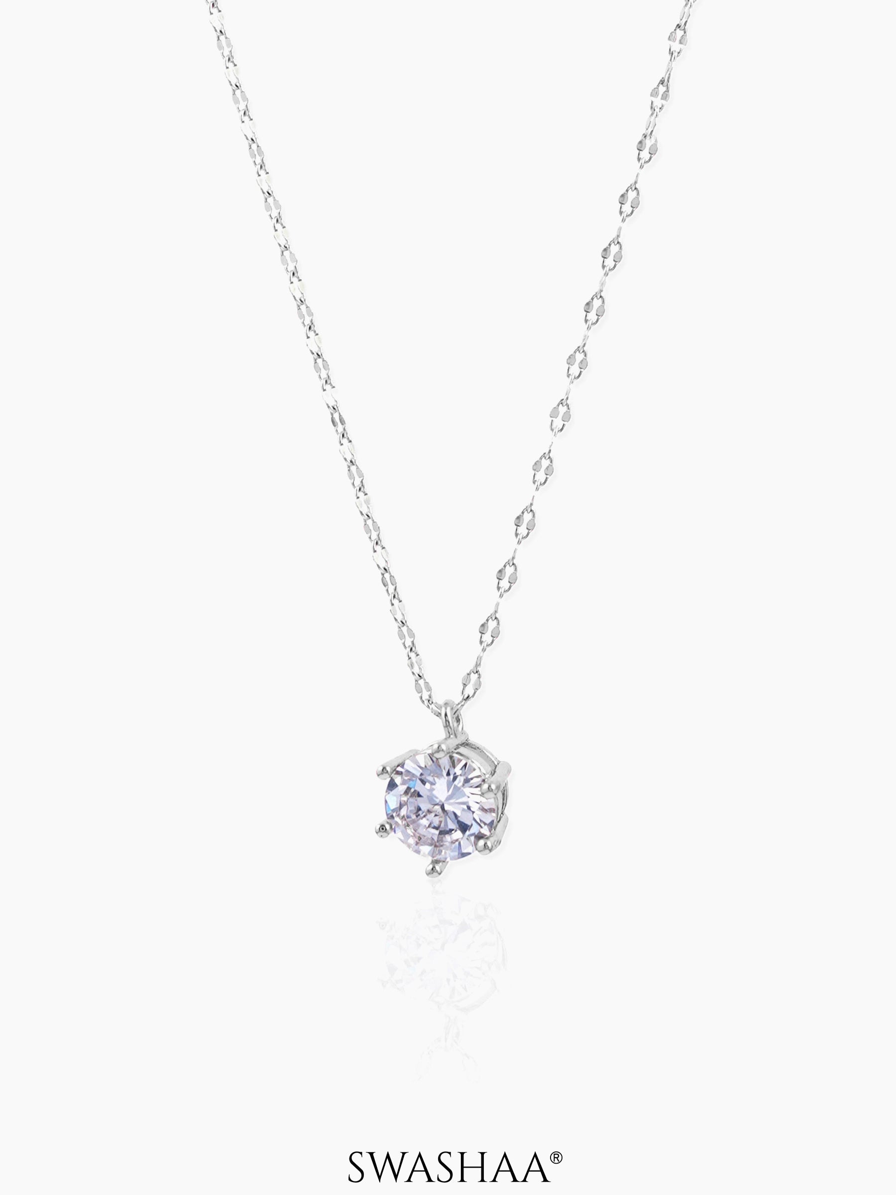 Perennial Solitaire Charm Silver Chain Pendant Necklace