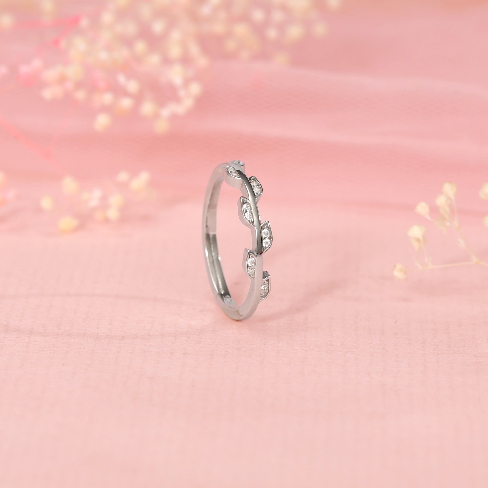 Silver Zircon Vine Shine Ring