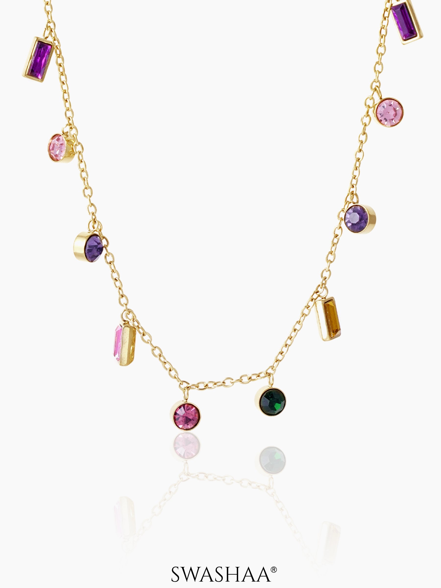 Regal  Multicolor Stone Charms 18K Gold Plated Necklace