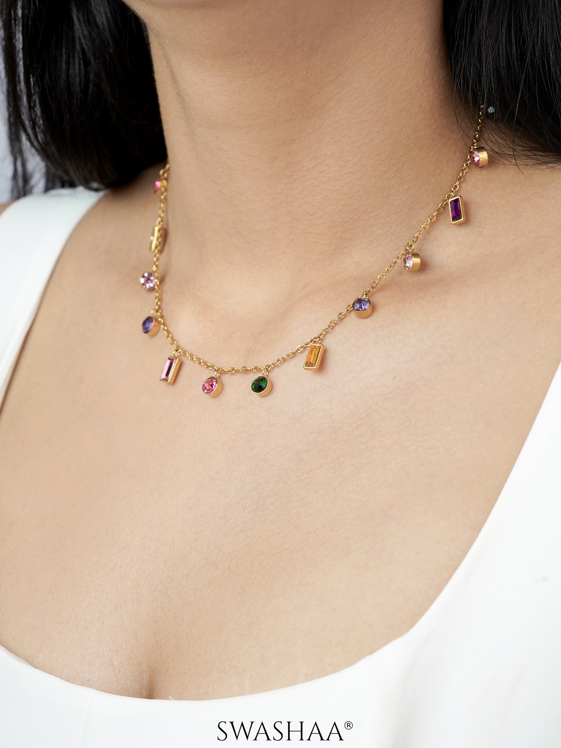 Regal  Multicolor Stone Charms 18K Gold Plated Necklace