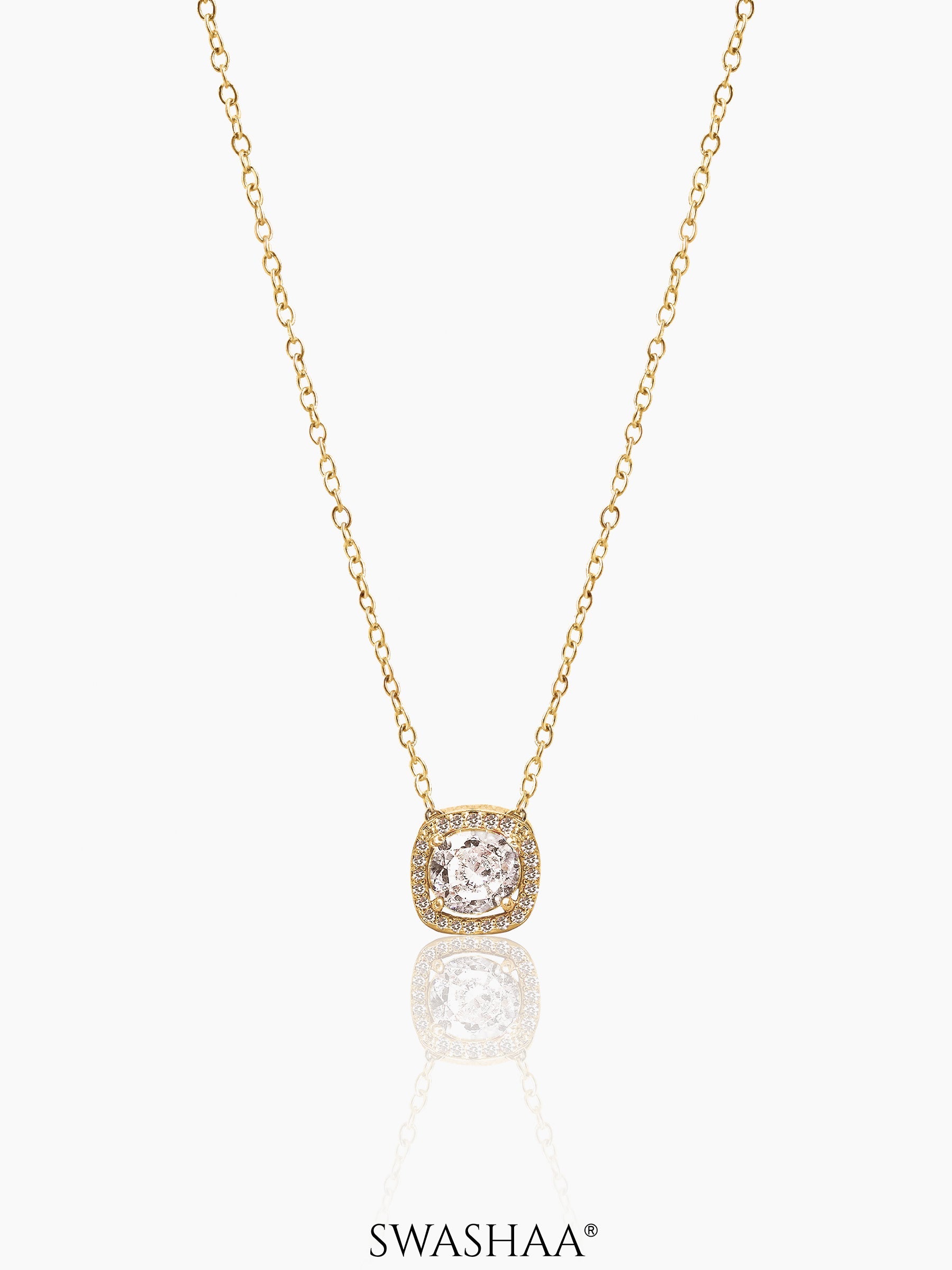 Reine Solitaire Diamond 14K Gold Plated Necklace
