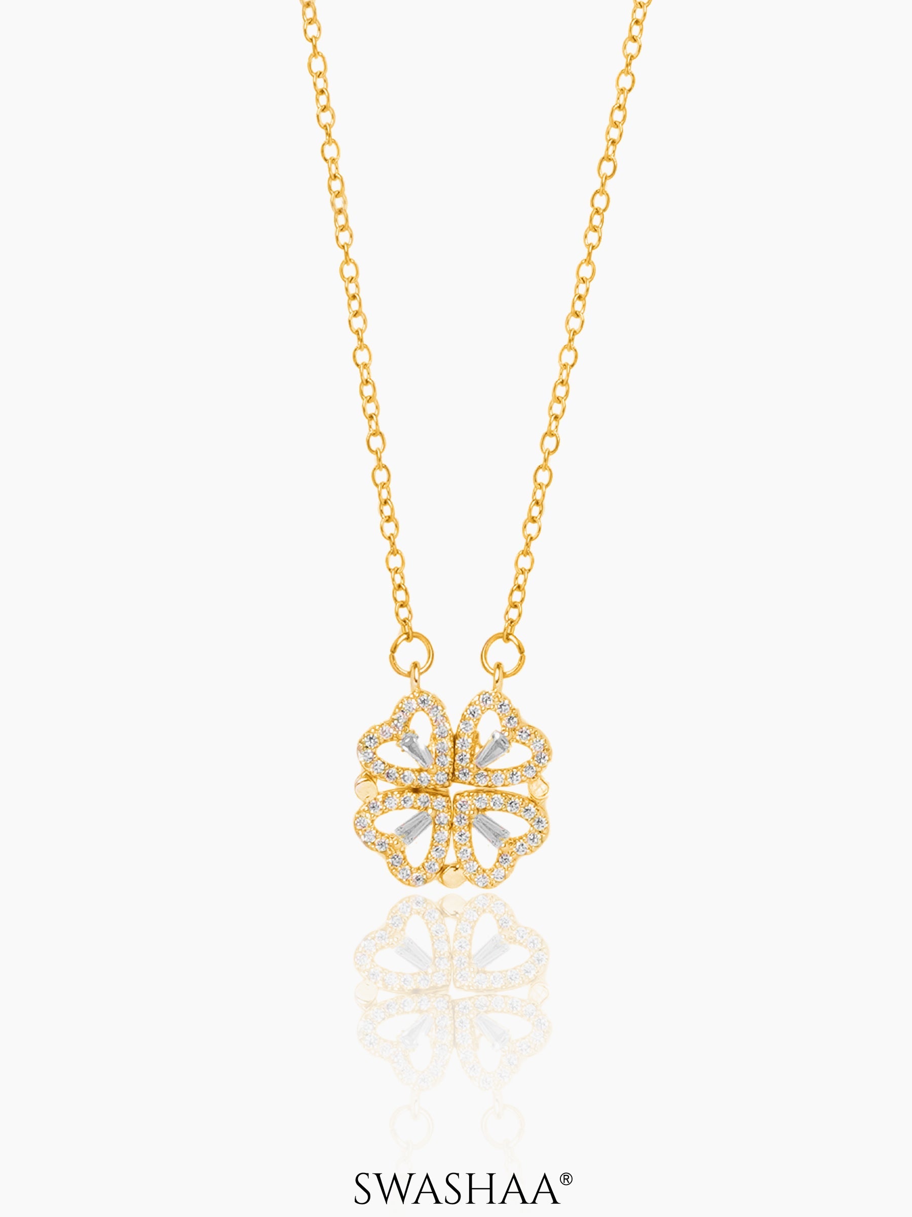Shiny Leaf Flowe Clover Charm 18K Gold Plated Chain Pendant Necklace