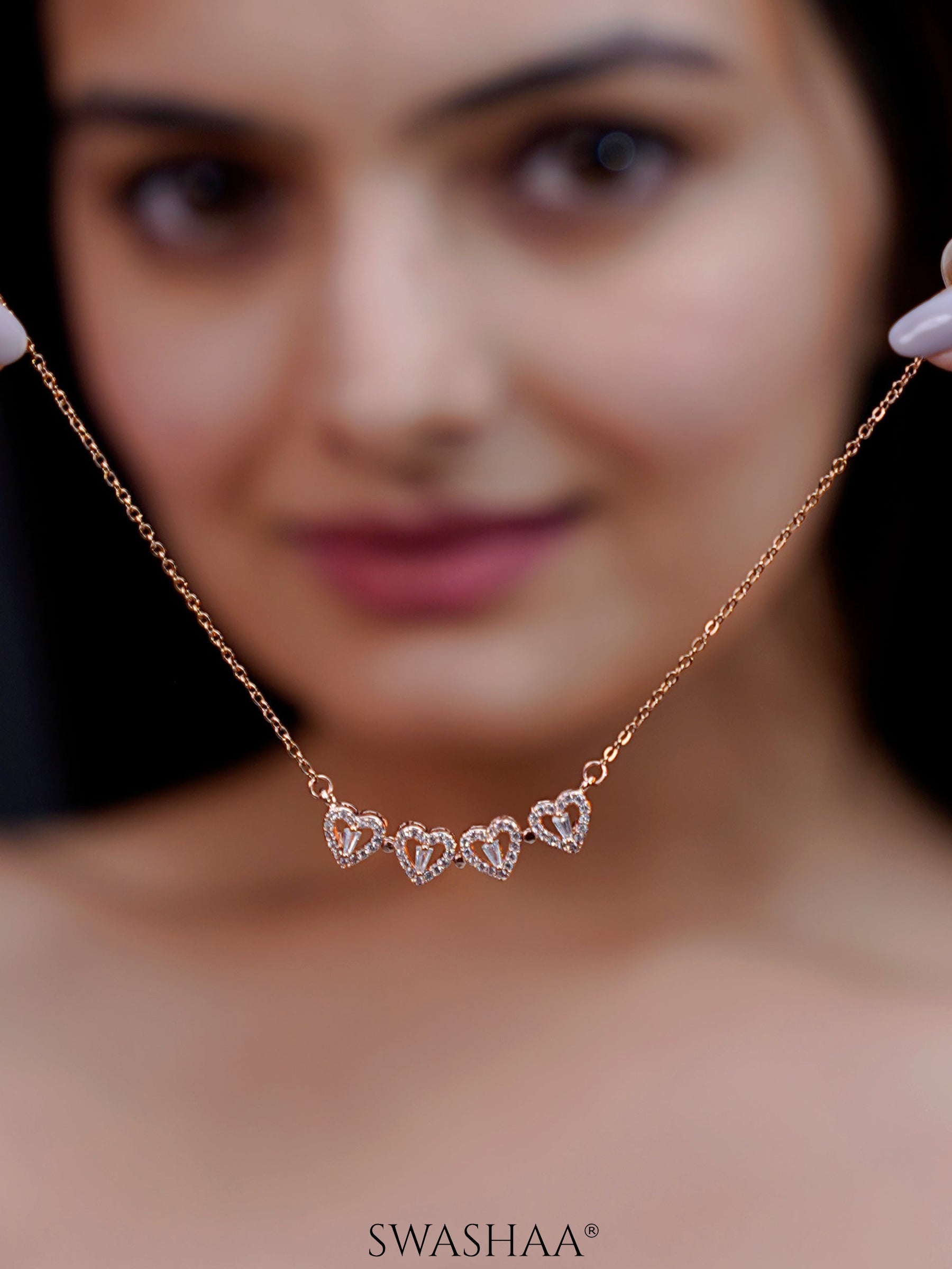 Shiny Leaf Flower Clover Charm Rosegold Plated Chain Pendant Necklace