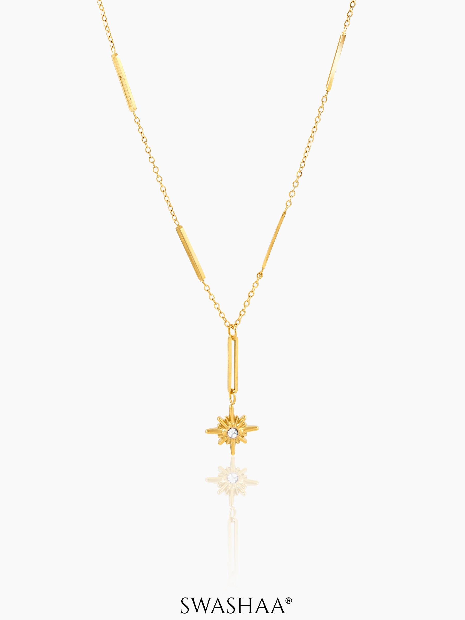 Solar Starbrust Charm 18K Gold Plated Y-shaped Chain Pendant Necklace