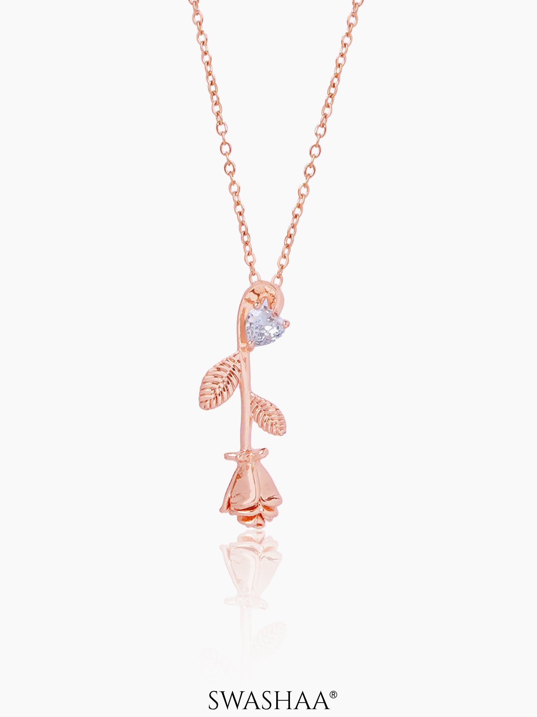 Solitaire Rose Charm Rosegold Plated Chain Pendant Necklace