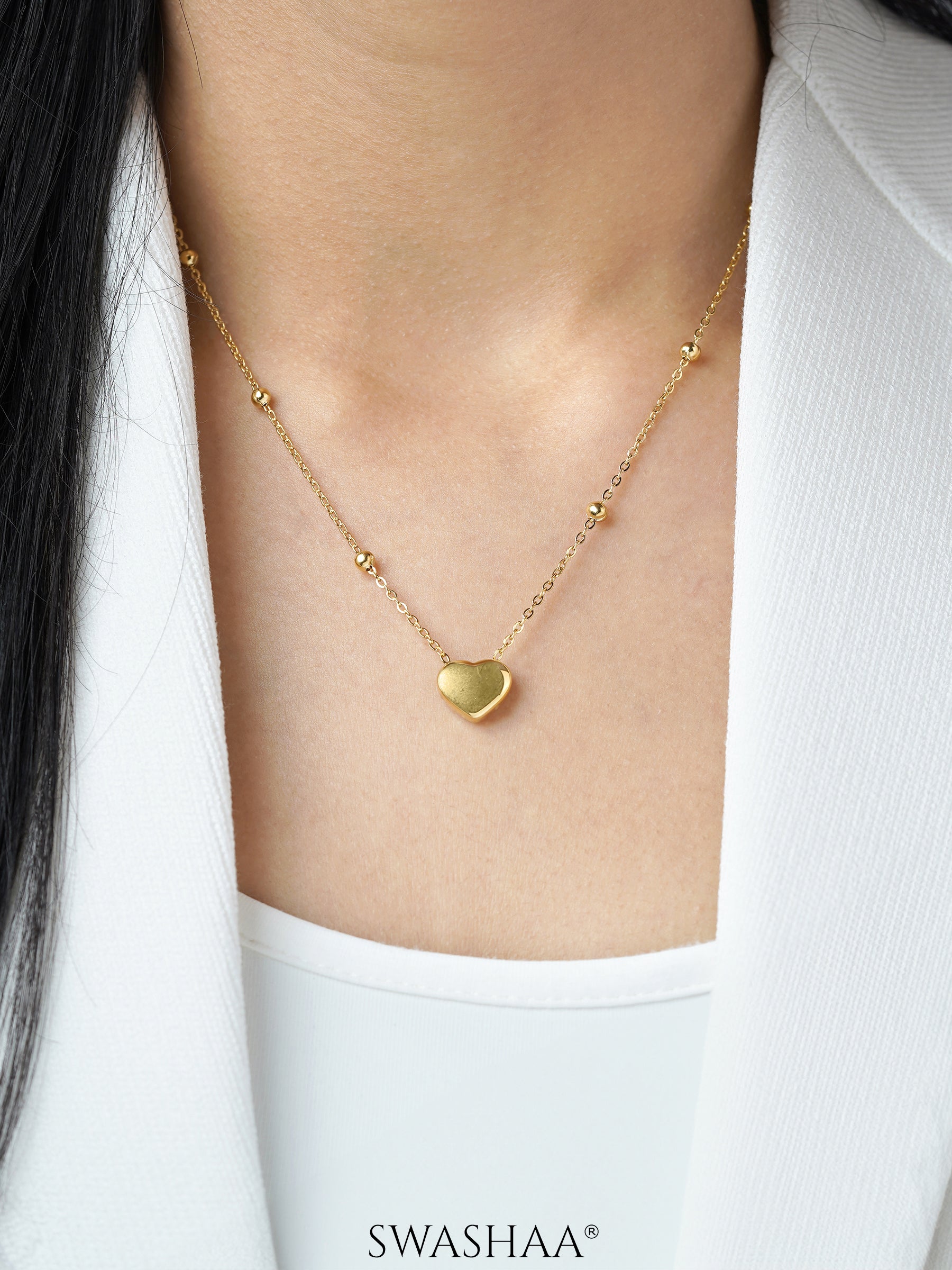 Statement Heart Charm Beads 18K Gold Plated Necklace