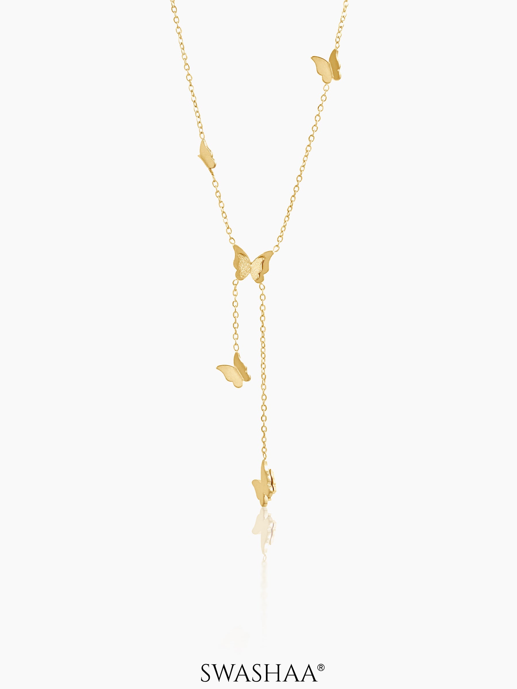 Statement Butterfly Charms 18K Gold Plated Y-shaped Chain Pendant Necklace