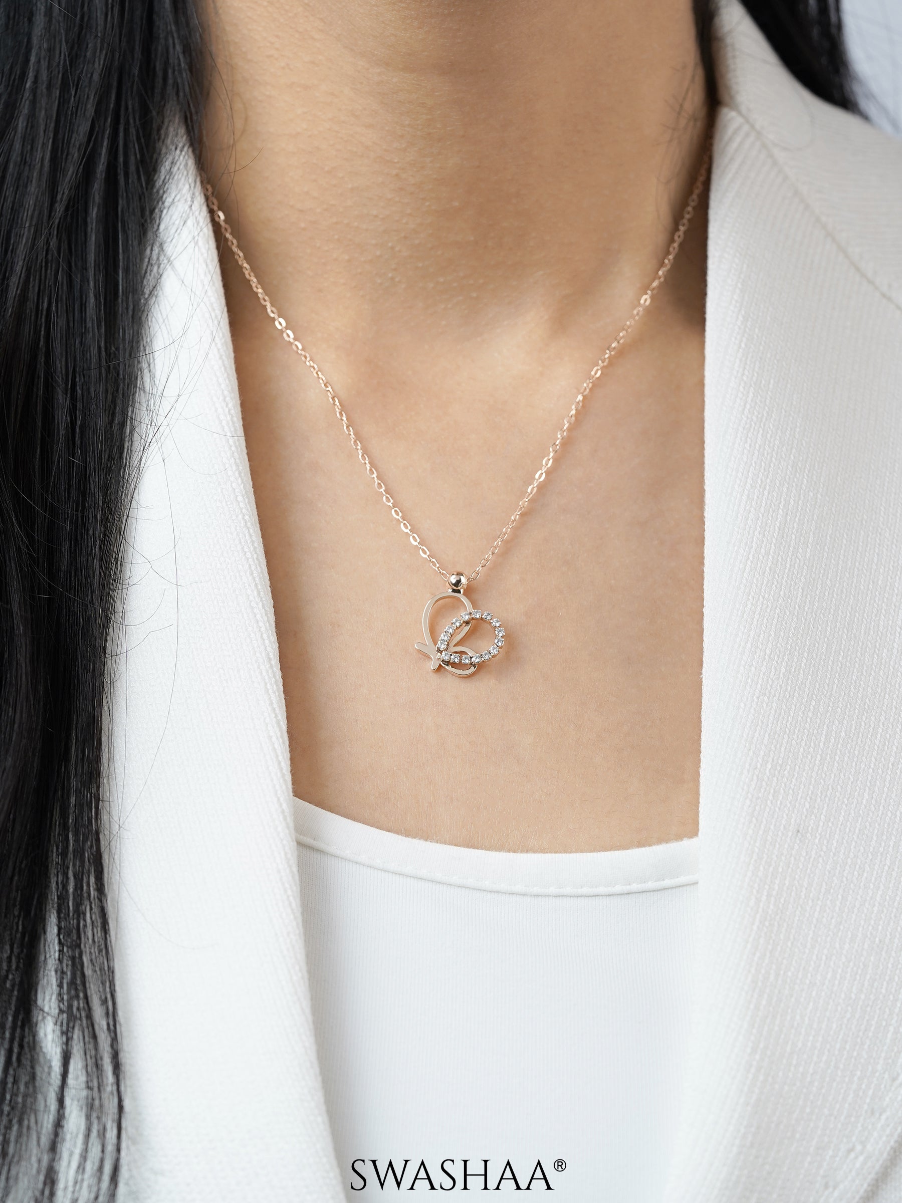 Volar Butterfly Charm Rosegold Plated Chain Pendant Necklace