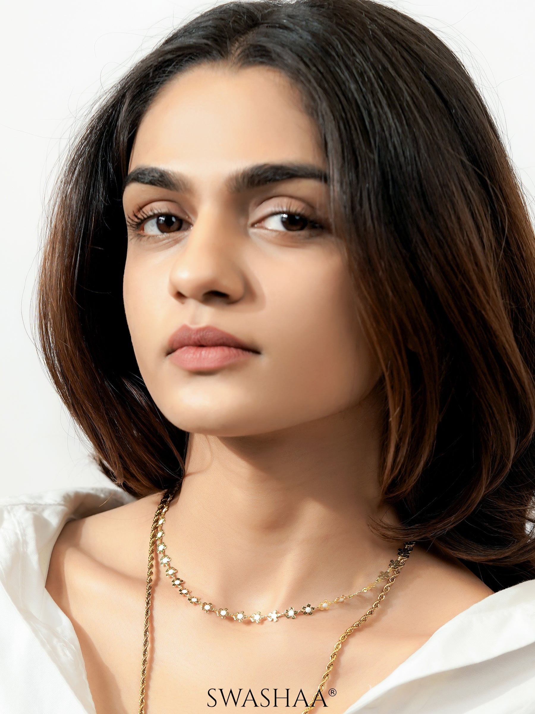 Madona Daisy Flower White 14K Gold Plated Necklace, Rope Twisted Link 18K Gold Plated 2 MM Men's Chain